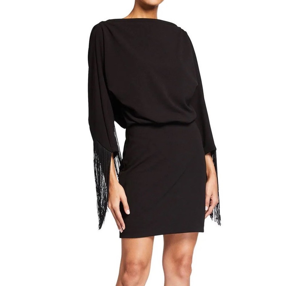 NWT ONE33 SOCIAL Black Fringe Sleeve‎ V-Back Mini Dress MK4276 Mens Size 0